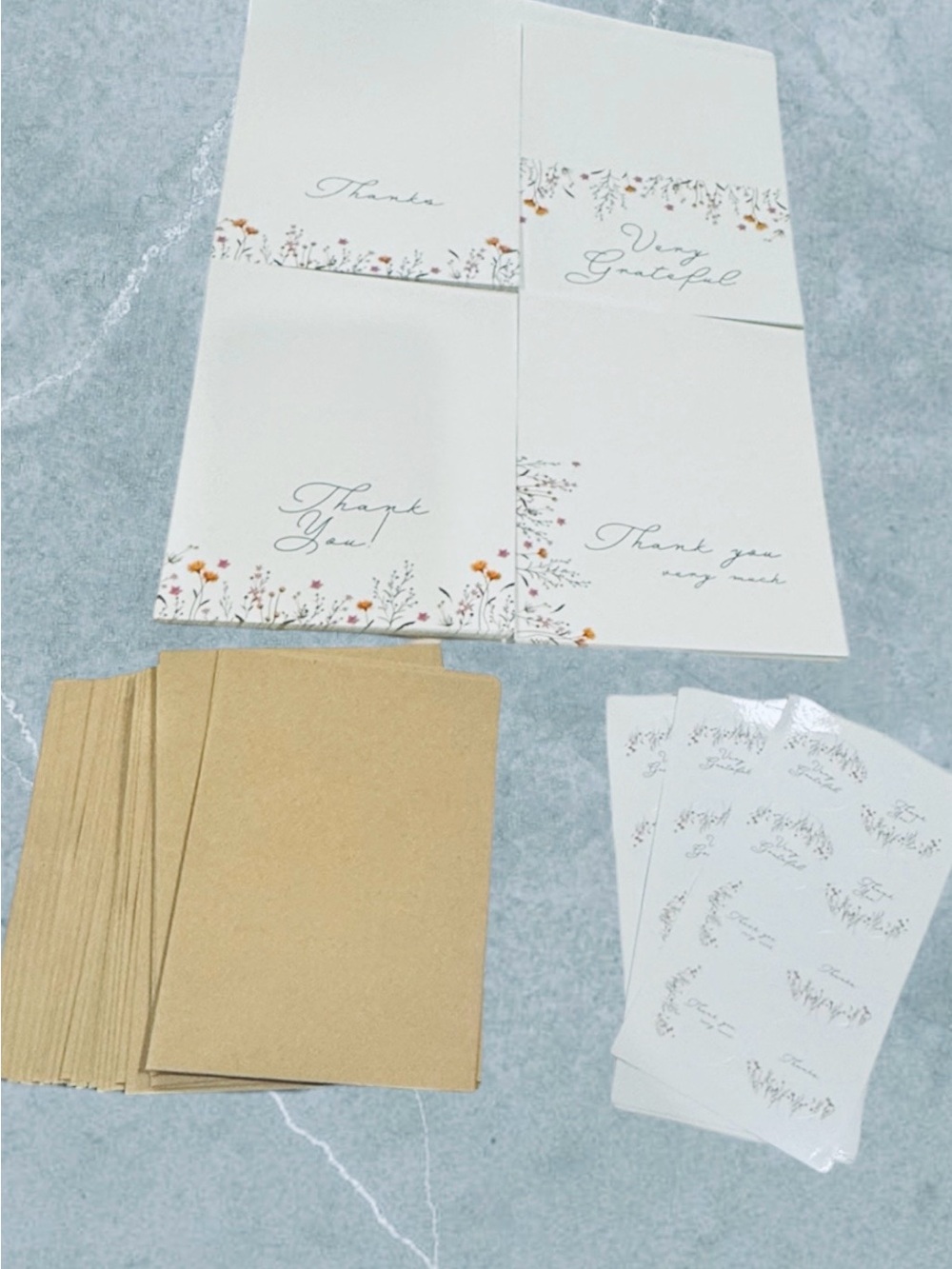 2 for $30 | 48 Thank You Card Set White Floral with Tan Envelopes - Picture 2 of 16